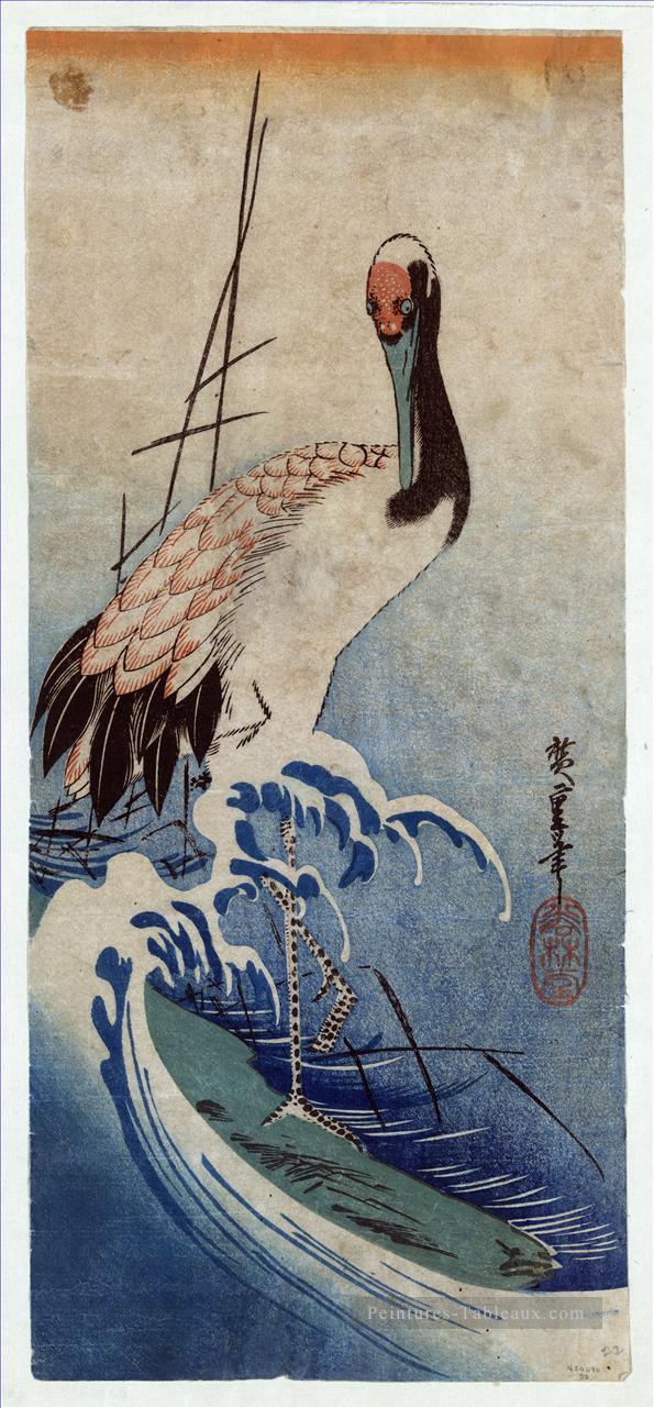 grue dans les vagues 1835 Utagawa Hiroshige ukiyoe Peintures à l'huile